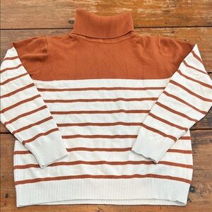 Kirkundo Brown & White Striped Turtleneck Sweater - Size Medium